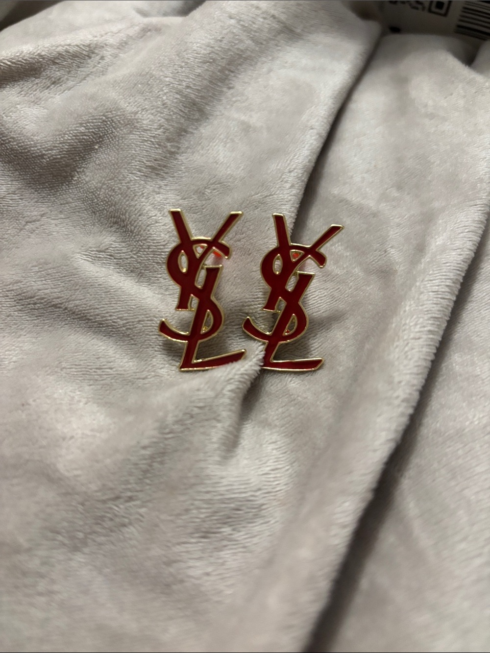 YSL Red and Gold Monogram Stud Earrings
